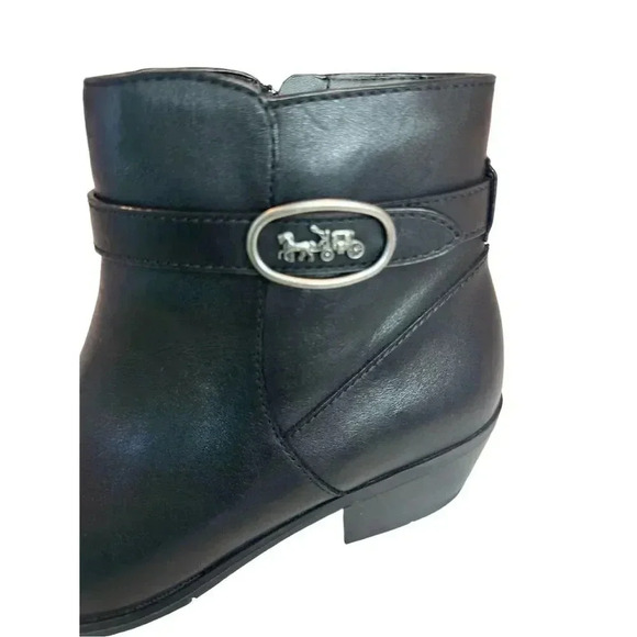 Coach Women's Black Leather Ankle Booties Size 8 Monogram Pull Tab - Picture 7 of 7
